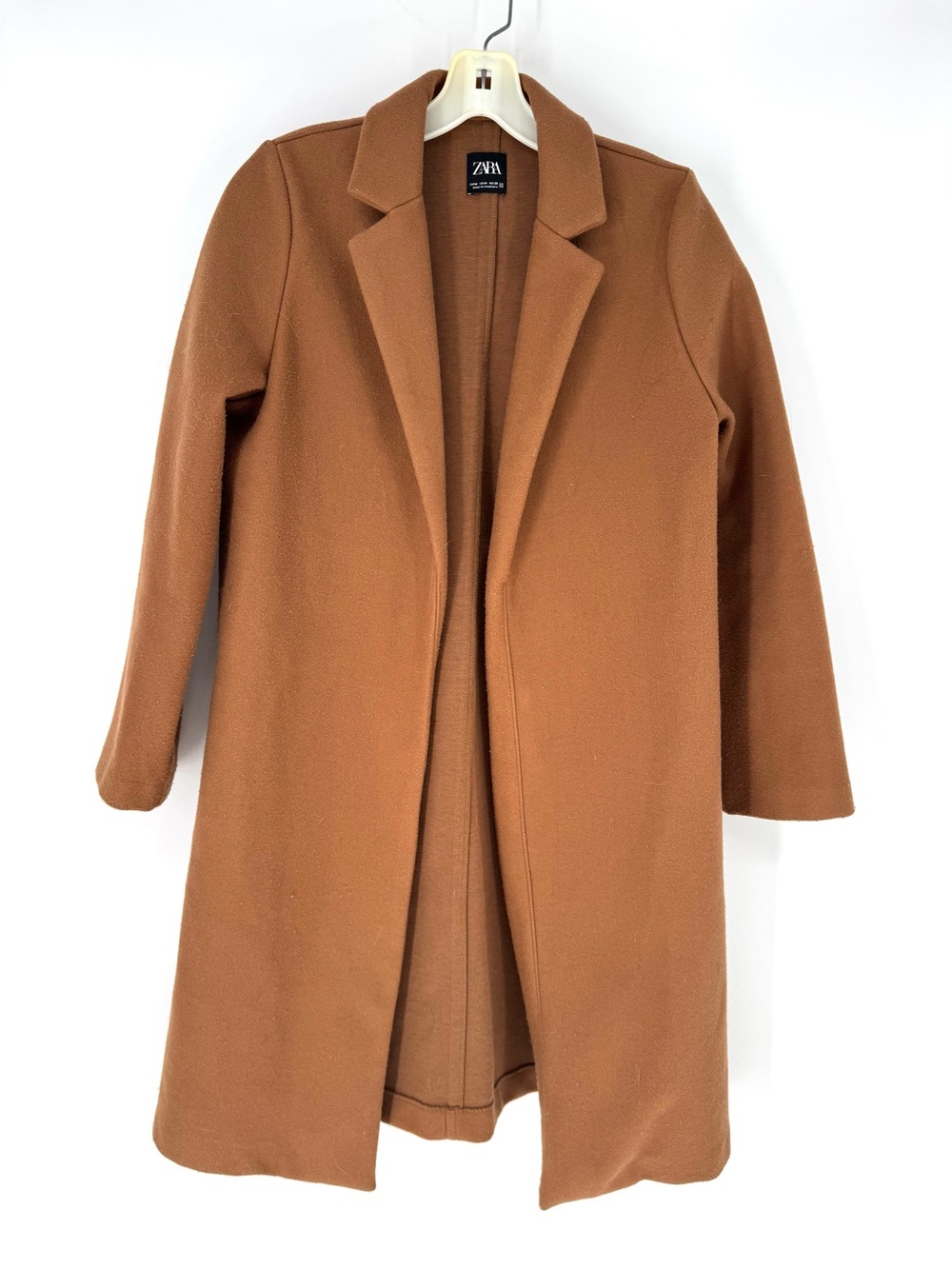 Zara Camel Open-Front Long Trench Coat